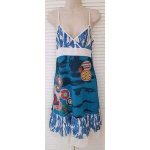 NEW NESLAY PARIS MULTICOLOR BEADED RHINESTONE APPLIQUE RUFFLE DRESS SZ 4
